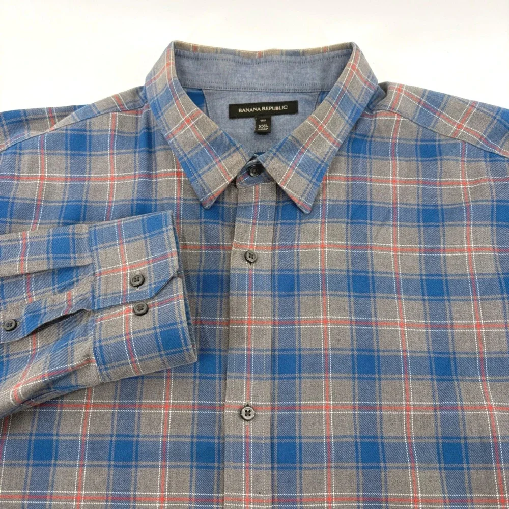 Banana Republic Tall XXL Plaid Flannel Button Down Shirt Men